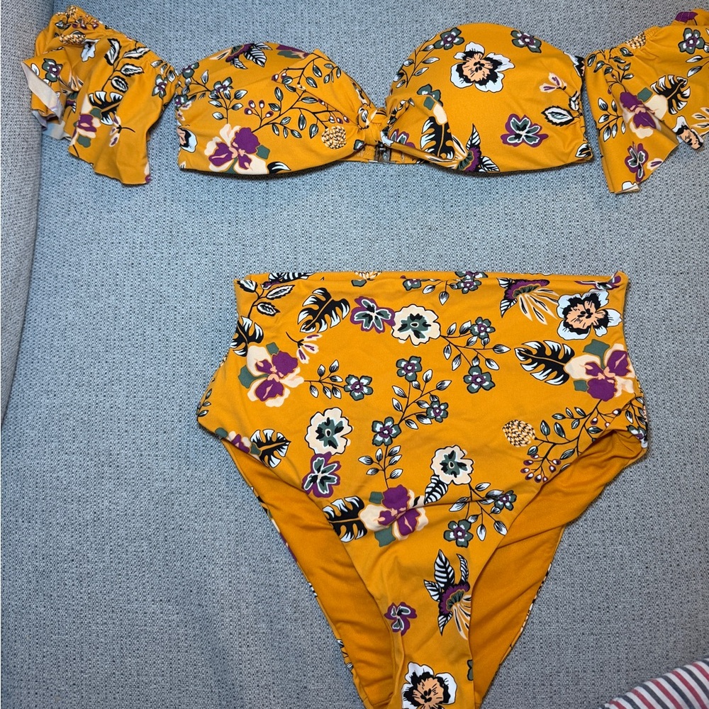 Mustard Floral Off-Shoulder Bikini Set